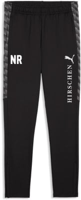 Schwarze Puma Trainingshose mit weißem NR-Schriftzug und Puma-Logo.
