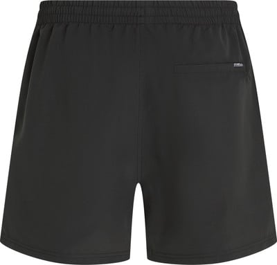 Schwarze Herrenshorts mit Gummizugbund und kleinem Logo auf der Gesäßtasche.