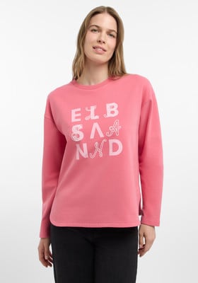 Ein rosa Pullover mit langen Ärmeln und dem Aufdruck ELB SÁAND. Ein rosa Pullover mit langen Ärmeln und dem Aufdruck ELB SÁAND.