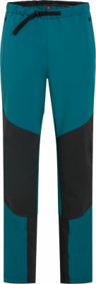 Tealfarbene Outdoorhose mit schwarzen Einsätzen und verstellbarem Bund. Tealfarbene Outdoorhose mit schwarzen Einsätzen und verstellbarem Bund.