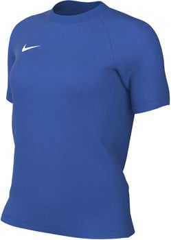 Blaues Nike T-Shirt mit kurzen Ärmeln und Logo auf der Brust.