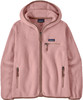 Eine rosa Patagonia Fleecejacke mit Kapuze und Reißverschluss.