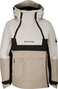 Beige Jacke mit schwarzen Elementen und Kapuze, mit Active Rebel Logo.