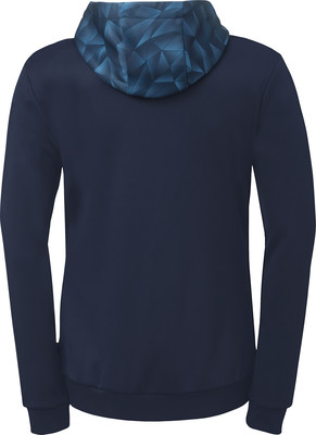 Dunkelblaue Kapuzenpullover mit geometrischem Muster in Blautönen. Dunkelblaue Kapuzenpullover mit geometrischem Muster in Blautönen.