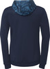 Dunkelblaue Kapuzenpullover mit geometrischem Muster in Blautönen.