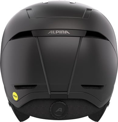 Schwarzer Alpina Skihelm mit Mips und Größenverstellung.