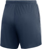 Rückansicht einer dunkelblauen Hose mit weißer Seitenpaspel.