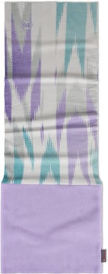 Buff-Schal mit lila und türkisfarbenem Muster und Fleece-Unterteil. Buff-Schal mit lila und türkisfarbenem Muster und Fleece-Unterteil.