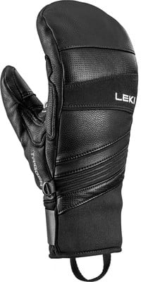 Schwarze Skifahrer-Fäustlinge mit Leki-Logo und Trigger S-Schlaufe. Schwarze Skifahrer-Fäustlinge mit Leki-Logo und Trigger S-Schlaufe.