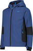 Blaue Jungenjacke mit Kapuze und schwarzen Seitenteilen.