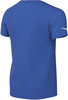 Blaues T-Shirt mit kurzen Ärmeln und weißem Logo auf dem Ärmel.