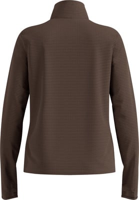 Rückansicht eines braunen Pullovers mit Stehkragen und langen Ärmeln. Rückansicht eines braunen Pullovers mit Stehkragen und langen Ärmeln.