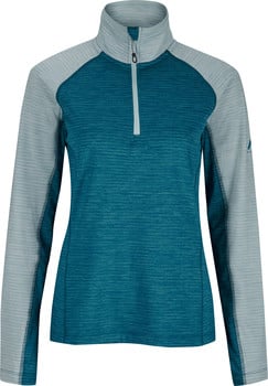 Damenpullover in Dunkelblau mit langen Ärmeln und halbem Reißverschluss.