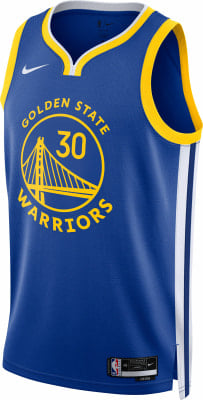 Ein blaues Golden State Warriors Trikot mit Logo und Nummer 30. Ein blaues Golden State Warriors Trikot mit Logo und Nummer 30.