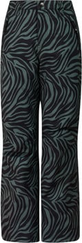 Damenhose mit grün-schwarzem Zebramuster, gerader Schnitt.