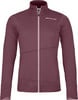 Damen-Fleecejacke in Dunkelrosa mit weißem Reißverschluss und ORTOVOX-Logo.
