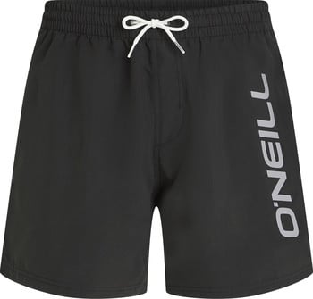 Schwarze Badeshorts mit weißer Kordel und O'Neill-Logo an der Seite.