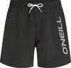 Schwarze Badeshorts mit weißer Kordel und O'Neill-Logo an der Seite.