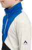 Dieser McKinley Kinderpullover hat einen blauen Kragen und weiße und schwarze Einsätze.