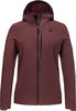 Damen-Fleecejacke in Weinrot mit Kapuze, durchgehendem Reißverschluss und Logo.