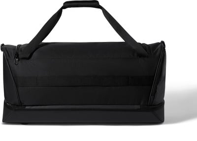 Schwarze Tasche mit Trägern und Reißverschluss auf weißem Hintergrund. Schwarze Tasche mit Trägern und Reißverschluss auf weißem Hintergrund.