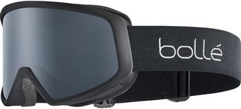 Skibrille mit schwarzem Rahmen und grauem Glas, mit Bollé-Logo.