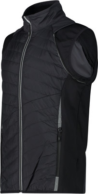 Schwarze gesteppte Weste mit grauen Details und seitlichen Reißverschlüssen. Schwarze gesteppte Weste mit grauen Details und seitlichen Reißverschlüssen.