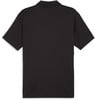 Schwarzes Poloshirt mit kurzen Ärmeln und Kragen aus strukturiertem Stoff.