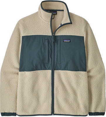 Beige Patagonia Fleecejacke mit dunkelblauem Einsatz. Beige Patagonia Fleecejacke mit dunkelblauem Einsatz.