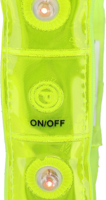 Leuchtendes Armband mit ON/OFF-Schriftzug und roten LEDs.