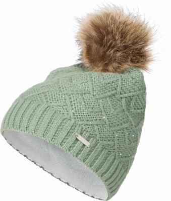 Grüne Strickmütze mit Bommel und Strass, mit Fleece gefüttert. Grüne Strickmütze mit Bommel und Strass, mit Fleece gefüttert.