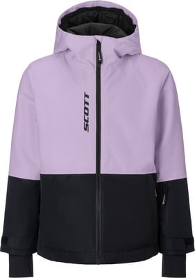 Eine lila und schwarze SCOTT Jacke mit Kapuze und Logo auf der Vorderseite.