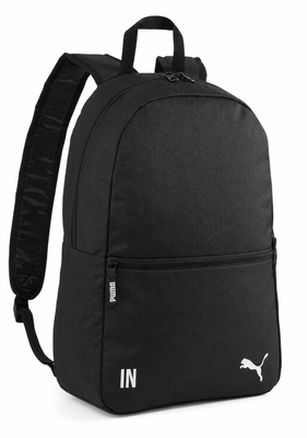 Schwarzer Puma-Rucksack mit Logo und Aufschrift IN auf der Vorderseite.