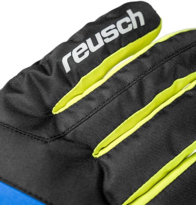 Schwarze Handschuhe mit Reusch-Logo und neongelben Akzenten. Schwarze Handschuhe mit Reusch-Logo und neongelben Akzenten.