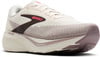 Ein beiger Brooks Laufschuh mit braunem und pinkem Logo und Details.