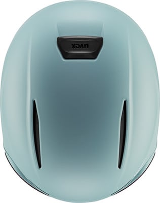 Rückansicht eines hellblauen Helms mit Uvex-Logo und Lüftungsschlitzen. Rückansicht eines hellblauen Helms mit Uvex-Logo und Lüftungsschlitzen.