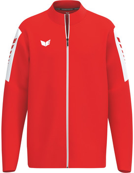 Rote Erima Jacke mit weißem Logo und Streifen an den Ärmeln.