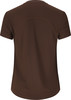 Rückansicht eines braunen T-Shirts mit kurzen Ärmeln und Schultersteppung.