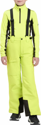 Eine gelbgrüne Skihose mit Latz für Jungen. Eine gelbgrüne Skihose mit Latz für Jungen.