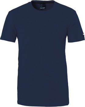 Dunkelblaues Herren-T-Shirt mit kurzen Ärmeln und Markenlogo.