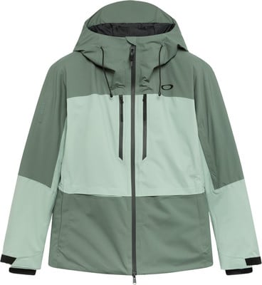 Grüne Herren-Skijacke von Oakley mit Farbblockierung und Logo.