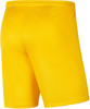 Eine goldene Hose aus glattem Stoff mit elastischem Bund.