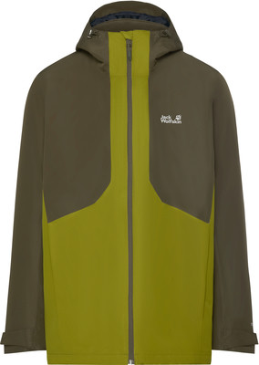 Herren-Jacke von Jack Wolfskin in Grün mit Kontrastpaneelen und Logo auf der Brust. Herren-Jacke von Jack Wolfskin in Grün mit Kontrastpaneelen und Logo auf der Brust.
