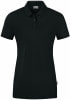 Schwarzes Damen-Poloshirt mit kurzen Ärmeln und Kragen.