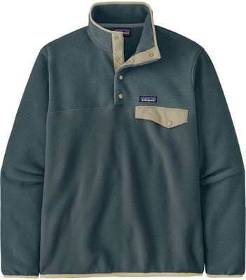 Grauer Patagonia Fleece-Pullover mit beigem Kragen und Tasche. Grauer Patagonia Fleece-Pullover mit beigem Kragen und Tasche.