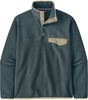 Grauer Patagonia Fleece-Pullover mit beigem Kragen und Tasche.