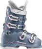 Ein blauer Nordica Speedmachine J4 Skischuh mit lila Akzenten und weißen Schnallen.