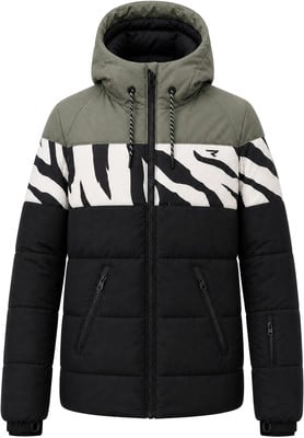 Grüne Jacke mit schwarz-weißem Zebramuster und schwarzem unteren Teil. Grüne Jacke mit schwarz-weißem Zebramuster und schwarzem unteren Teil.