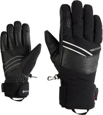 Černé lyžařské rukavice s logem Gore-Tex a zpevněnou dlaní.