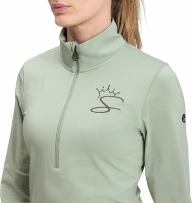 Damen hellgrüner Pullover mit Krone und S-Logo. Damen hellgrüner Pullover mit Krone und S-Logo.